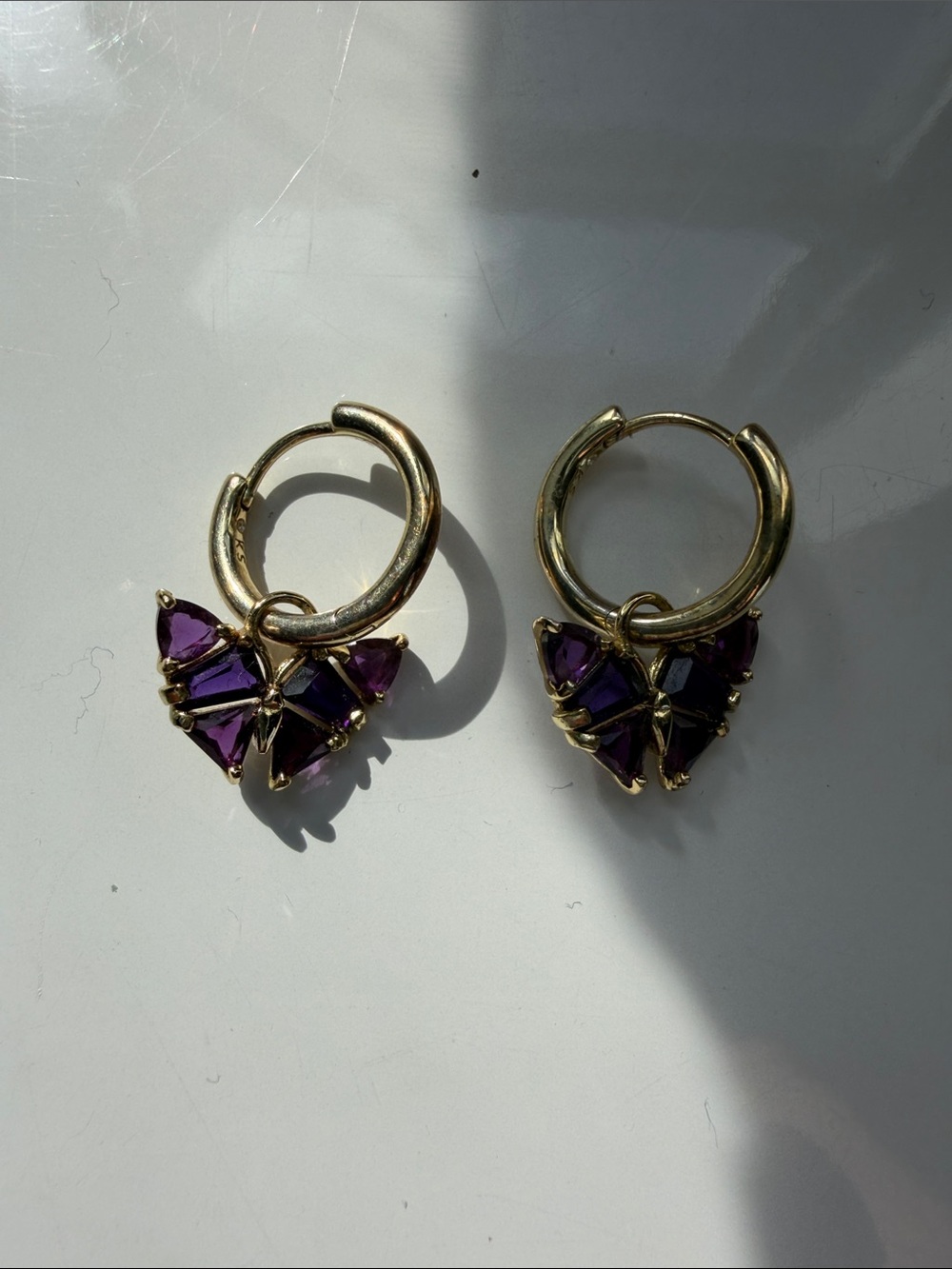 Kendra Scott goldtone purple butterfly hoop earrings